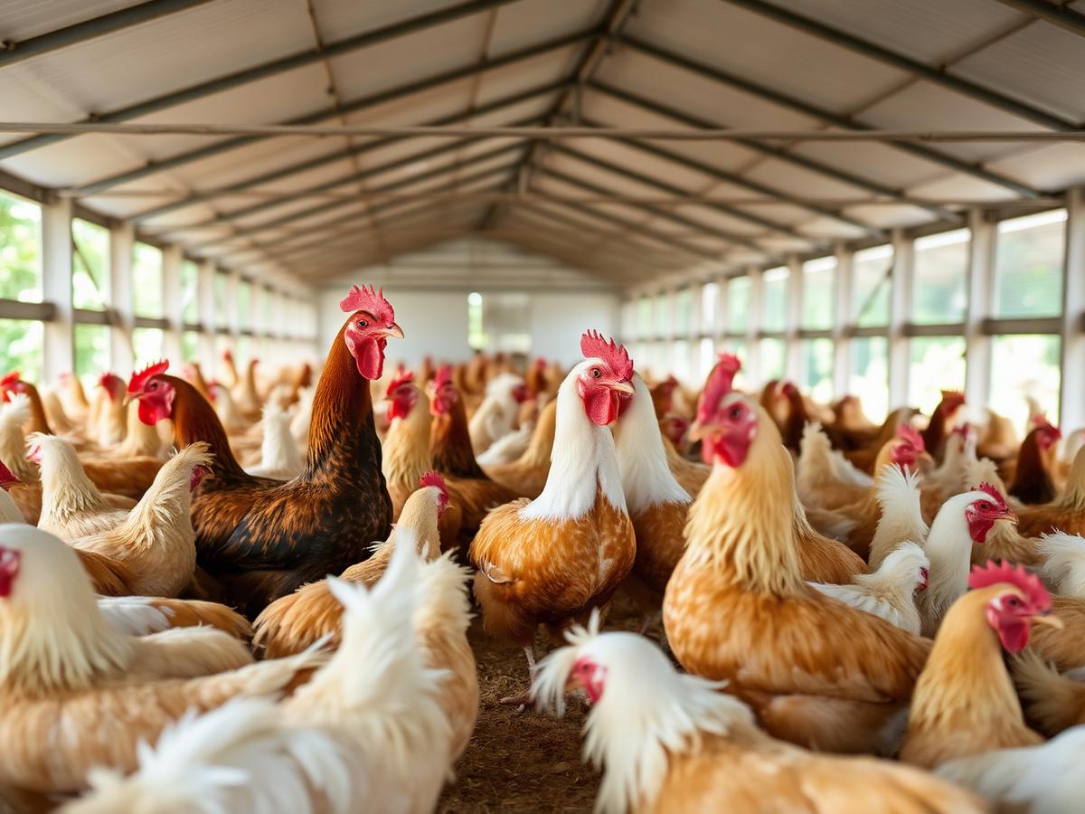 Free-range chickens in a modern poultry house